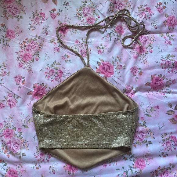 12th Tribe Gold Halter Crop Top - Picture 2 of 3